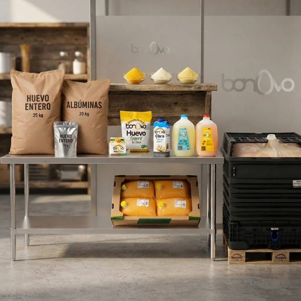 Línea completa de productos Bonovo: huevo en polvo, líquido y combinado